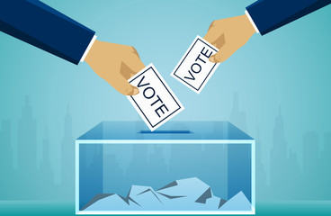 Fototapeta na wymiar Hand holding election vote ballot in ballot box. voting political concept. illustration cartoon vector