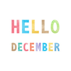Hello December with colorful watercolor