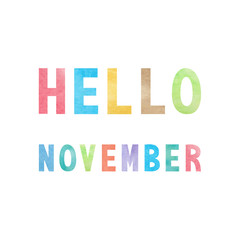 Hello November with colorful watercolor