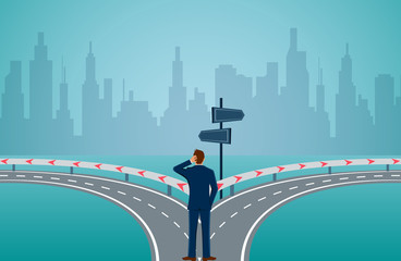 Businessmen standing on the road the crossroad. Concept of important choices of a business. Decide direction. Human standing choice of ways. illustration cartoon vector