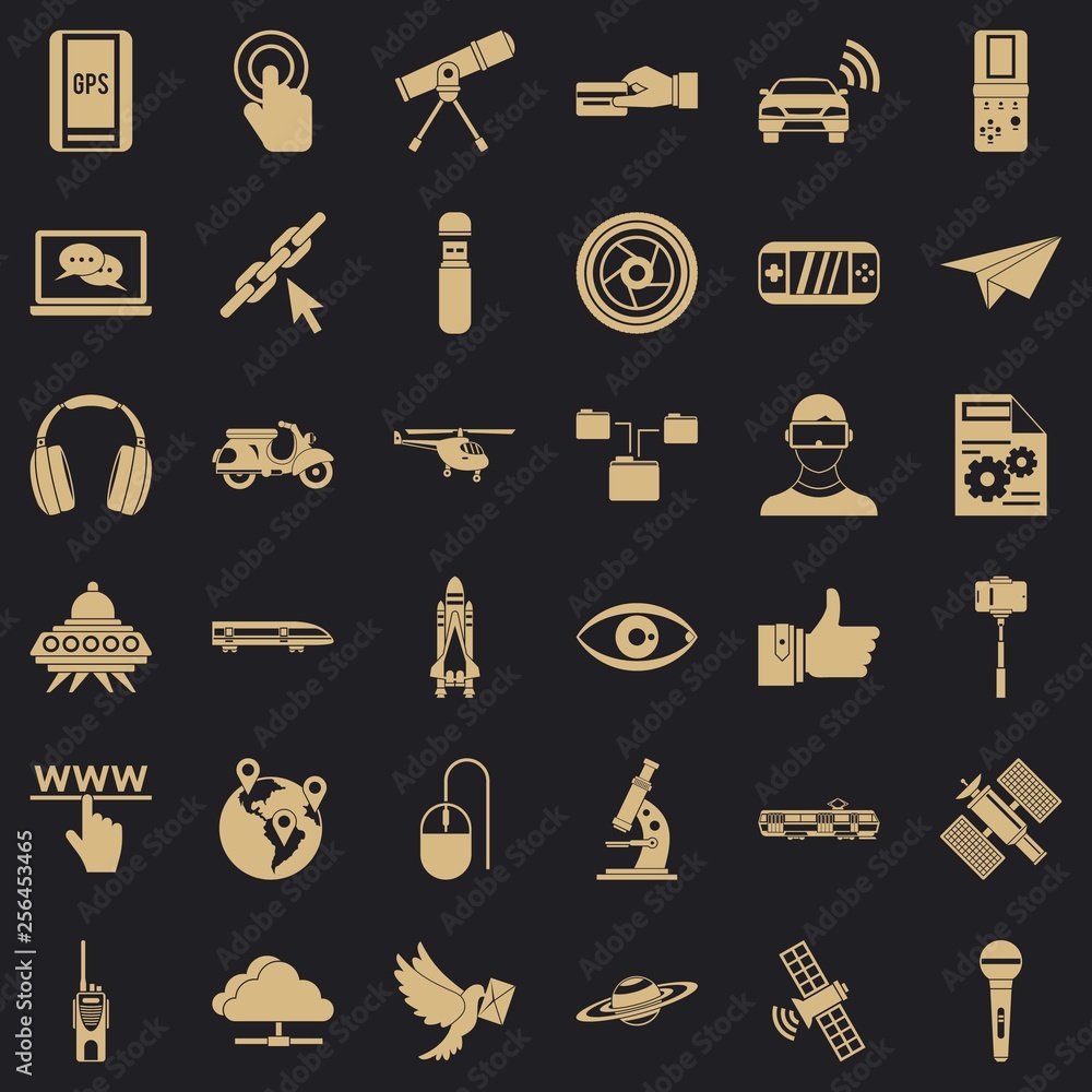 Poster network technology icons set. simple style of 36 network technology vector icons for web for any des