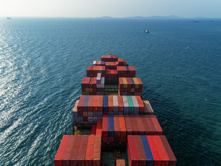 Aerial view container ship on the sea delivery container for logistics, import export, shipping or...