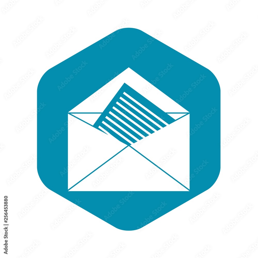 Poster open envelope with sheet of paper icon in simple style isolated vector illustration