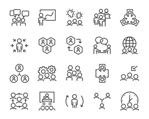 set of business people icons, such as meeting, team, structure, communication, member, group