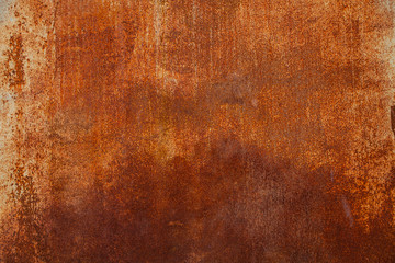 Grunge rusted metal texture. Rusty corrosion and oxidized background. Worn metallic iron panel. Abandoned design wall. Copper bar.