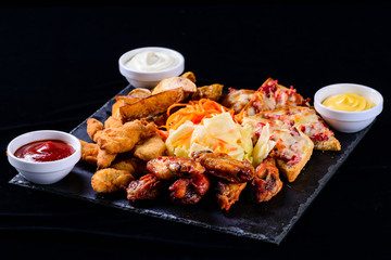 hot sandwiches on a dark background, set of snacks