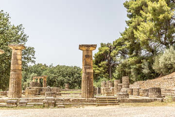 Fototapeta premium Ruins of large Greek columns well preserved in the Acropolis