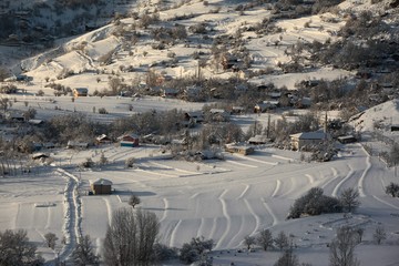 Mountain hut in the winter snow covered landascape.savsat/artvin/turkey