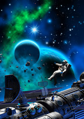 astronaut in outer space, 3d illustration