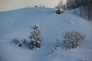 Mountain hut in the winter snow covered landascape.savsat/artvin/turkey