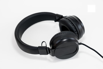 black headphone on white screen isolated