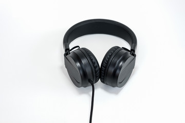 black headphone on white screen isolated