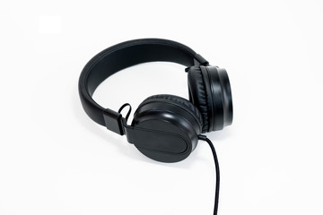 Fototapeta na wymiar black headphone on white screen isolated