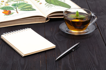 Morning, Hot tea on wooden table