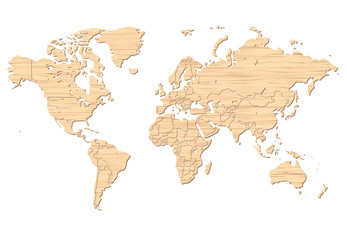 木材で形どった世界地図　ワールドマップ