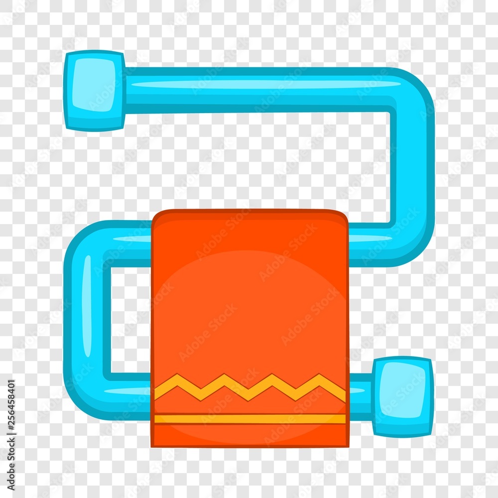 Poster heated towel rail with orange towel icon in cartoon style on a background for any web design
