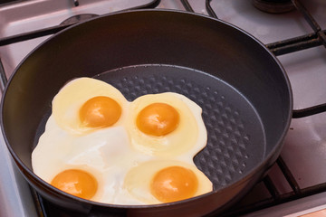fried eggs in a frying pan