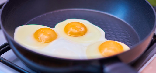 fried eggs in a frying pan