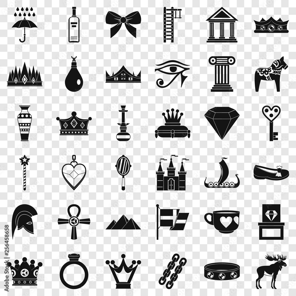 Poster rich crown icons set. simple style of 36 rich crown vector icons for web for any design