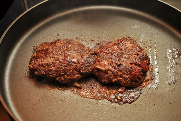 Frying a Lean Beef Burger in a Pan 