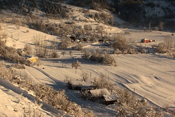 Mountain hut in the winter snow covered landascape.savsat/artvin/turkey