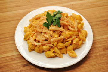 Mac and Cheese with Crispy Onions & Fresh Parsley 