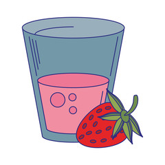 Strawberry juice cup with fruit blue lines
