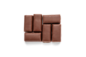 Chocolate sweets with praline isolated on white background.