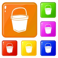 Big bucket icons set collection vector 6 color isolated on white background