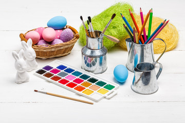 preparing for Easter week, coloring eggs and figures