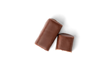 Chocolate sweets with praline isolated on white background.