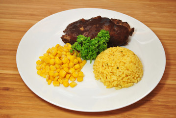 Meatloaf Dinner with Yellow Rice and Corn