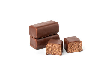Chocolate sweets with praline isolated on white background.