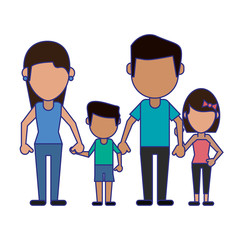 Family avatar faceless cartoon blue lines