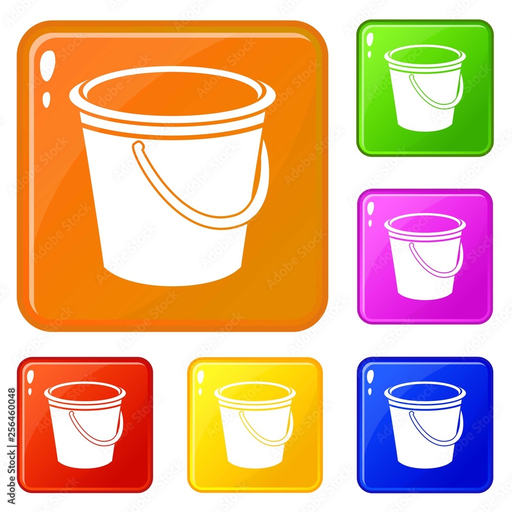 Poster round bucket icons set collection vector 6 color isolated on white background