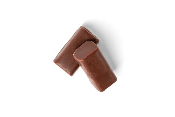 Chocolate sweets with praline isolated on white background.