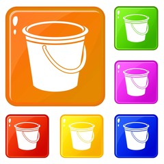 Round bucket icons set collection vector 6 color isolated on white background