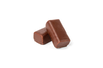Chocolate sweets with praline isolated on white background.