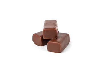 Chocolate sweets with praline isolated on white background.