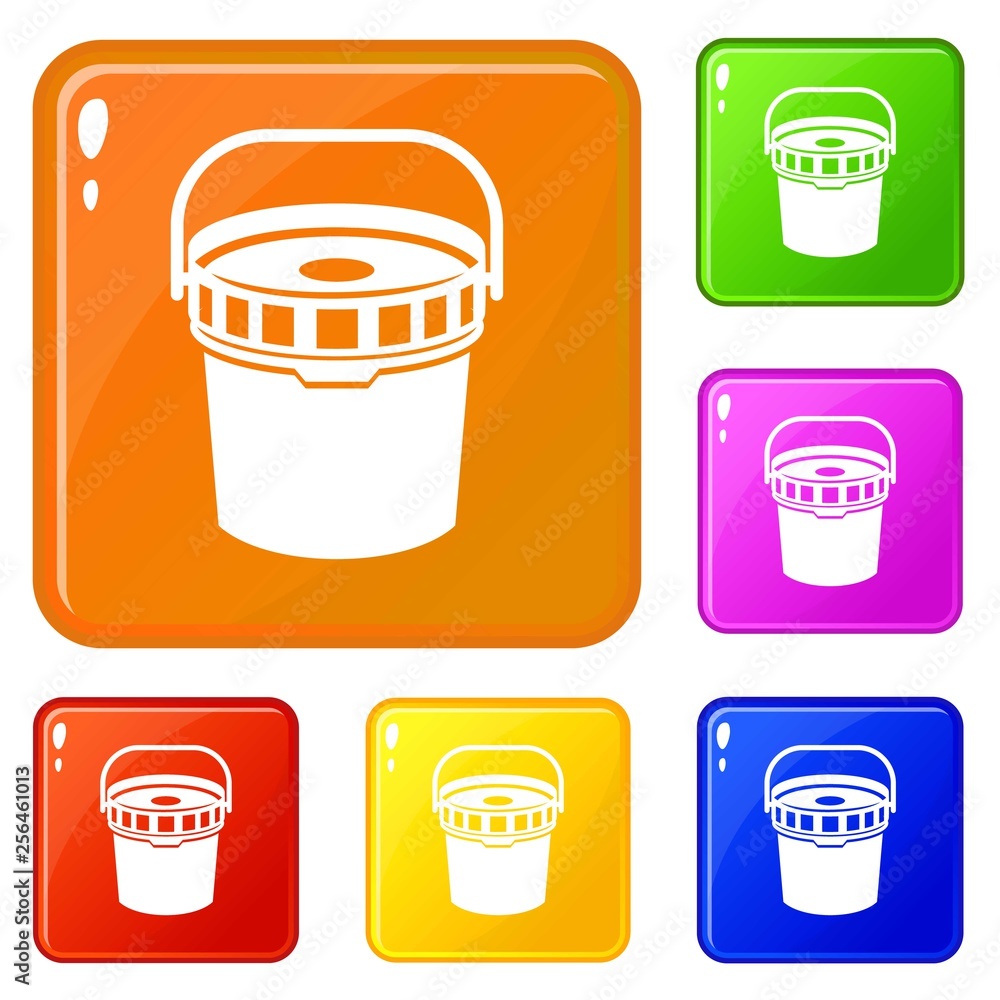 Poster work bucket icons set collection vector 6 color isolated on white background