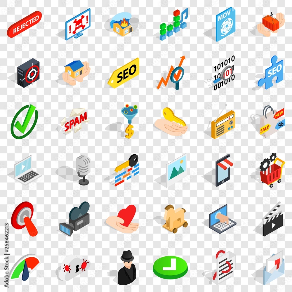 Aufkleber cyber icons set. isometric style of 36 cyber vector icons for web for any design