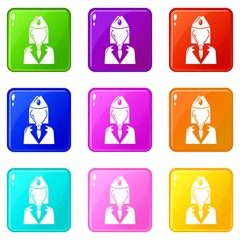 Train conductor icons set 9 color collection isolated on white for any design