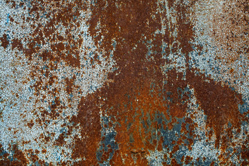 Rusted on surface of the old iron, deterioration of the steel, decay and grunge texture background. Old metal iron panel. 