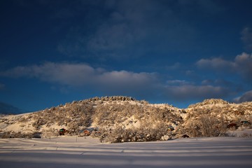 Mountain hut in the winter snow covered landascape.savsat/artvin/turkey