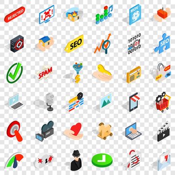 Cyber icons set. Isometric style of 36 cyber vector icons for web for any design