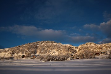 Mountain hut in the winter snow covered landascape.savsat/artvin/turkey