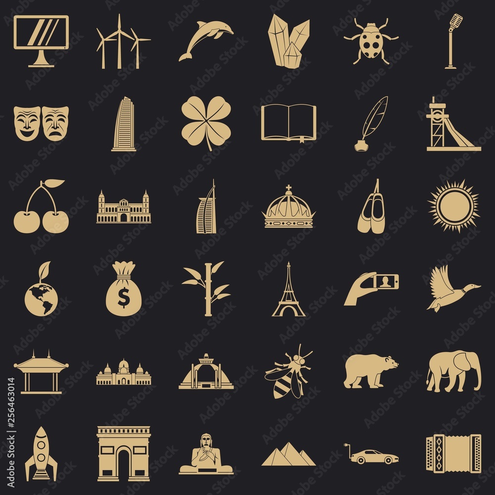 Aufkleber different world icons set. simple style of 36 different world vector icons for web for any design