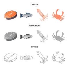 Vector design of fresh  and restaurant icon. Collection of fresh  and marine   stock symbol for web.