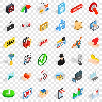 Cyber security icons set. Isometric style of 36 cyber security vector icons for web for any design