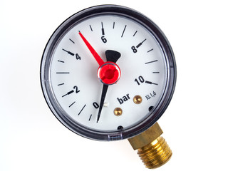 Manometer or pressure gauge for water pump installations, isolated on white